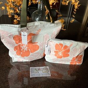 ALOHA Collection Big Island Hibiscus Day Tripper Tote Bag Mid Pouch Travel Set